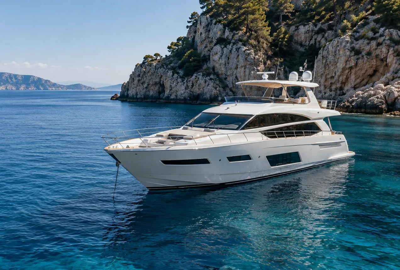 Modern yacht in Mediterranean waters